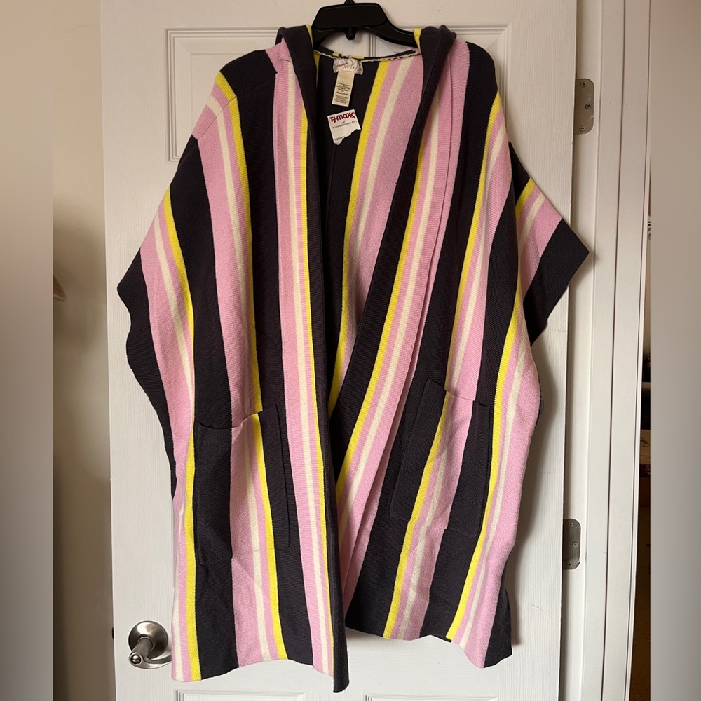 NWT Free People ‘All I Need’ Stripe Hooded Poncho One Size Thick Knit
